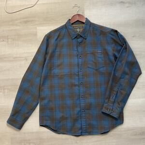 ExOfficio Mens Long Sleeve Blue Plaid Button Up Hidden Pocket Shirt Large